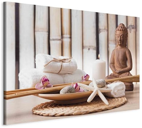 decomonkey Bilder Buddha 90x60 cm 1 Teilig Wandbild Groß Leinwandbild XXL Deko Wohnzimmer Schlafzimmer Büro Wanddeko Leinwand Pictures For Wall Poster Wall Painting Spa Zen Natur
