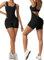 Vertvie Damen Jumpsuit Kurz Eng Scrunch Butt Bodysuit Sexy Rückenfrei Ärmellose Playsuit Stretch Sport Overall One Piece Ganzkörperanzug Romper Yoga Fitness Workout (Schwarz,M)