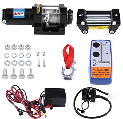 4000lb 12V Electric Winch, Waterproof Steel Cable Winch Electric Steel Cable Winch 15m for Car Quad Bike Auto ATV Trailer