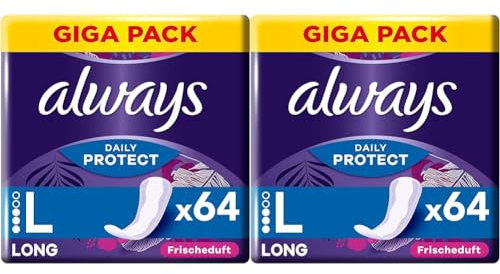 Always Dailies Protect Slipeinlagen Damen, Long (64 Binden) Gigapack, mit frischem Duft, atmungsaktiv, flexibel (Packung mit 2)