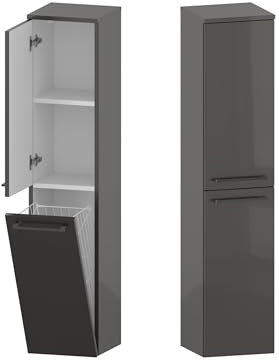 Furni Rosen Bad Hochschrank Titan mit Chromgriffen und Wäschekorb, Badschrank Hochschrank für Badezimmer, Badezimmerschrank – Modernes Design & Raumwunder