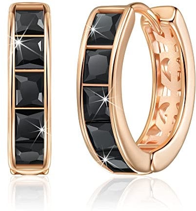Linawe Black Hoop Earrings for Women Trendy, Small Mini Tiny Chunky Hoop Huggie Earrings, Helix Earrings Rose Gold, Moissanite Cubic Zirconia Rhinestone Imitation Diamond Piercing Jewellery