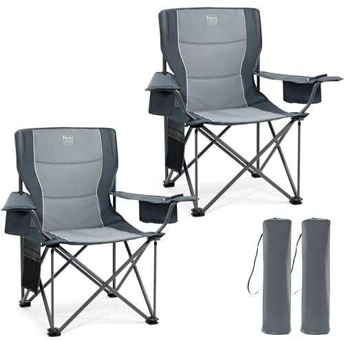 TIMBER RIDGE 2er Campingstuhl Faltbar 200KG Übergroß 63cm Sitzbreit Klappstuhl Camping Bequem Gepolster mit Isolierte Kühltasche Camping Sessel Faltstuhl Gartenstuhl Anglerstuhl