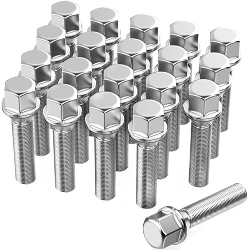 GAsupply 20 pernos cónicos para llantas de aleación de asiento | M14 x 1,5, rosca de 45 mm, hexagonal de 17 mm | Kit de pernos de repuesto para la mayoría de Audi Volkswagen (cromado)