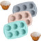 TOKSEO Molde grande de silicona en forma de flor de 3 piezas para 6 magdalenas, molde de silicona antiadherente para magdalenas con mango antideslizante, moldes de silicona reutilizables para hornear