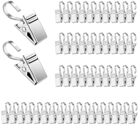 100 Stück Vorhang Clips mit Haken,Gardinen Klammern Edelstahl,18 x 9 mm Vorhang Clips Metall Kleine,Vorhang Klammern mit Haken,Klammern Gardinen für Vorhänge,Fotos,Lichterketten,Duschvorhang,Silber