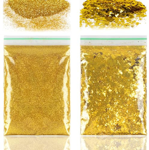 100g Glitzer Basteln Gold, Pulver zum Basteln, Glitzerpulver für Makeup, Nägel, Gesicht, Handwerk, Nagelkunst, Kartenbasteln