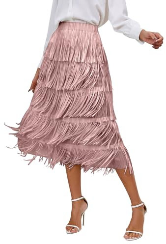 IWEMEK Jupe � Franges Femme Longue Hiver d'�t� Sexy Grande Taille Elastique Jupe Franges Jupe a Froufrou Jupe Longue Femme Boho a Rose ??