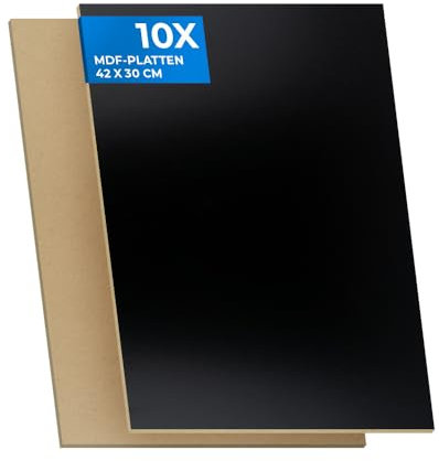 PEGBOARD MDF Zuschnitte 42 x 30 x 0,3cm 10er Set | 10/20 / 30 Stück MDF-Platten 3 mm einseitig schwarz lackiert - mdf 3mm für Lasergravur, CNC-Bearbeitung, Fräsen, Basteln | Made in Germany