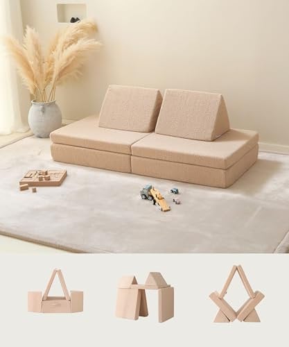 Modulares Kindersofa für kreatives Spielen und gemütliches Entspannen 150x66x52.5cm, Spielsofa für Kinder aus extra weichem Teddystoff, Kinder-Couch mit wasserdichten und maschinenwaschbaren Bezügen