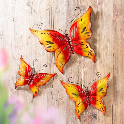 Schauer 3er Set Metall Schmetterlinge Deko Wanddeko 20, 25 & 33 cm | Gartendeko für Draußen wetterfest, Balkon Deko, Garten Deko, Terrassen Deko | Schmetterling Deko & Wanddeko, Frühlingsdeko