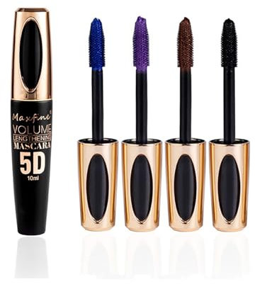UZSUZZ 5D Wimperntusche Wasserfest, 10ml Mascara Wasserfest, Langlebige Volumizing Curling Verlängerung Mascara Make-Up für Weihnachten, Halloween, Partys, Hochzeiten (Schwarz, Braun, Blau, Lila)
