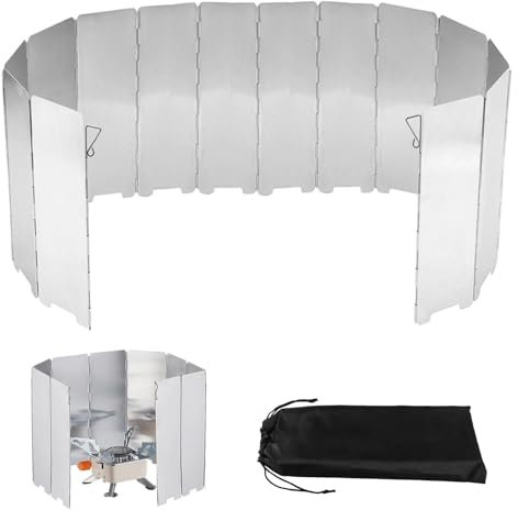 14 Piatti Paravento Fornello Campeggio in Alluminio, Parabrezza da Campeggio Pieghevole e Portatile, Pieghevole Stufa Esterna Parabrezza, con Borsa per la Conservazione, per Glamping Picnic