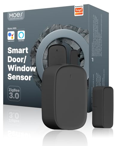MOES Capteur de Porte et Fenêtre Intelligent ZigBee | Détecteur sans fil pour alarme et maison, nécessite ZigBee Tuya Gateway, compatible Smart Life