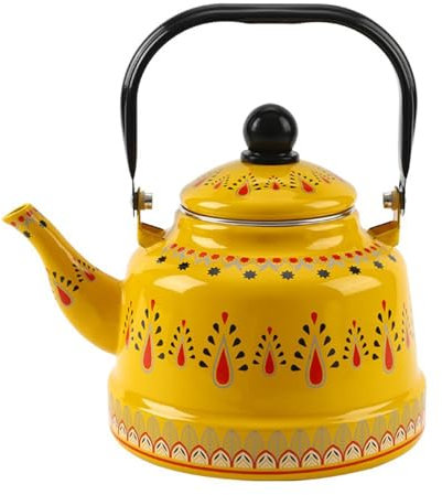 1.1L Enamel Tea Kettle Stovetop, Vintage Anti Rust Teapot Enameled Teakettle with Ergonomic Metal Handle, Retro Decor, No Whistling(Yellow)