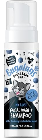 Bugalugs Cat Face Wash Dry Shampoo for Cats, Blueberry Spa Facial no rinse shampoo tear stain remover for cats eyes Brightens & Refreshes pets faces with a hypoallergenic fragrance