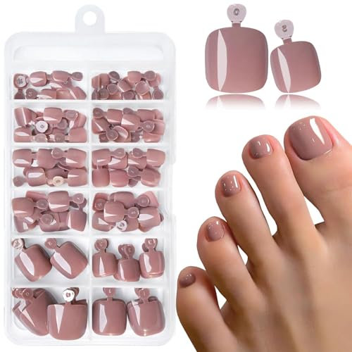 LunarCharm 240 Pieces Dark Nude Press-On Toenails, Short Dark Nude Artificial Toenails for Pressing and Sticking