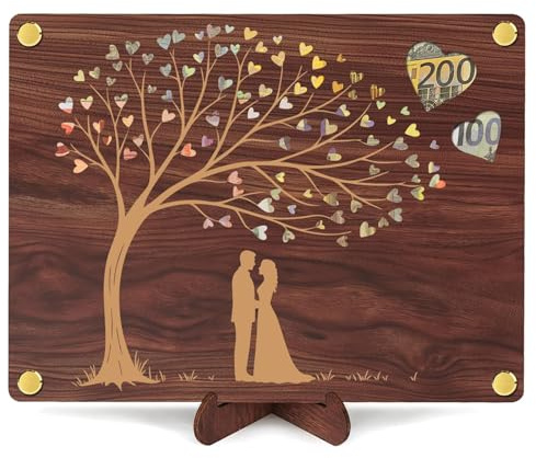 Hochzeitsgeschenke für Brautpaar, Holz Hochzeitsgeschenk Geld Geldgeschenk Hochzeit Geschenk, Geldgeschenke Hochzeit Verpackungen Hochzeitskarte Geldgeschenk inkl. Ständer