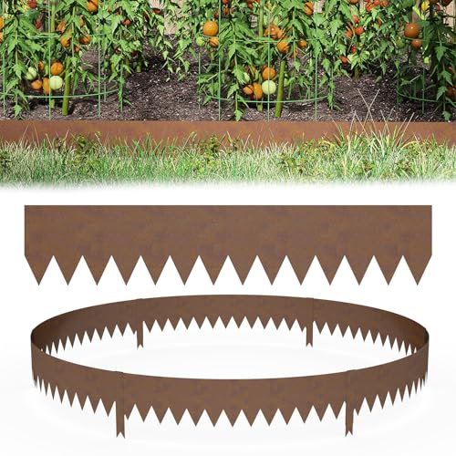 Aufun 5 Stück Rasenkante aus Cortenstahl Braun 100cmL x 20 cmH | 5M Flexible Beeteinfassung Mähkant Palisade Gartenbeet mit Dornen, Beetumrandung für Hof Garten Bauernhof verwendet Werden