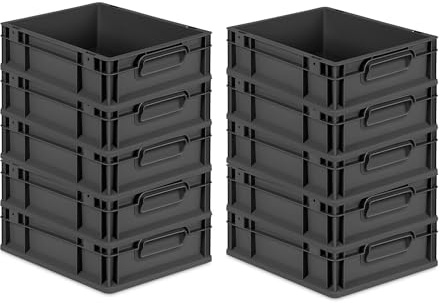 PROREGAL SparSet 10x Eurobox NextGen Grip | HxBxT 12x30x40cm | 11 Liter | Griffe geschlossen | Schwarz | Eurobehälter, Transportbox, Transportbehälter, Stapelbehälter