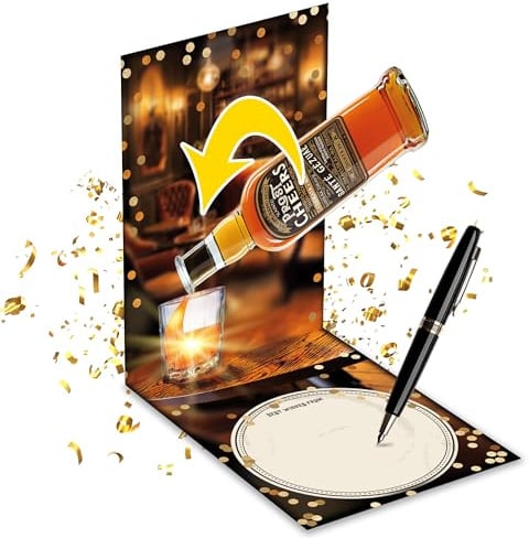 bentino PopUp Geburtstagskarte Whisky mit LICHT und DREHBARER Flasche zum einschenken - MEGA Effekt für Whiskyliebhaber!
