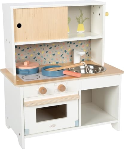 small Foot Kinderküche Terrazzo kompakt, Moderne Spielküche aus Holz, mit kindgerechtem Zubehör, Rollenspielzeug für Kinder ab 3 Jahren, 12728