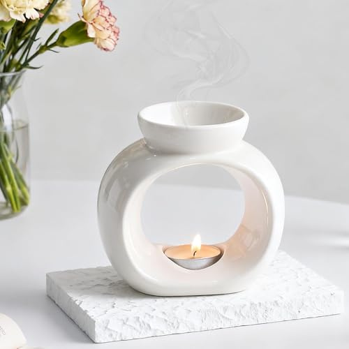 Calenxy Weiß Aromatische Duftlampen, Keramik Duftstövchen, Teelicht Öl Duftgefäße für ätherische Öle, Keramik Duftlampe Duftwachslampen, Aromalampen für EIN Stimmungsvolles Zuhause