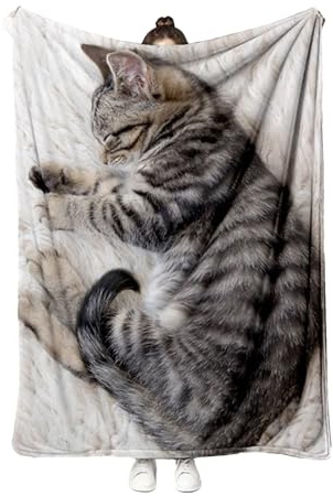 Doiyislem Flanell Decke - Kuschelige Katzenmotiv Flanell Decke | Warme Bett Accessoires Raumdekoration Für Katzenliebhaber Winter