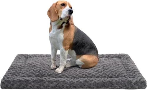 Exsnugy Washable Large Dog Bed Mat for Crate, Dark Grey L 91×58cm | Skin-Friendly Pet Mattress for Jumbo Medium Small Dogs,Soft All-Season Dog Cushion,Non-slip Bottom