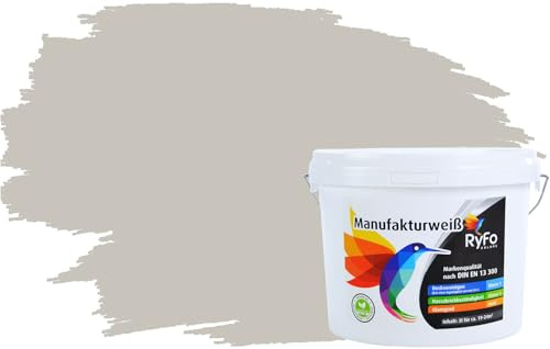 RyFo Colors Bunte Wandfarbe Manufakturweiß Mondgrau 3l - weitere Grau Farbtöne und Größen erhältlich, Deckkraft Klasse 1, Nassabrieb Klasse 1