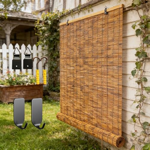 Store Bambou Extérieur, Store Enrouleur sans Perçage en Roseau, Rideau Thermique Anti Chaleur Et Occultant pour Balcon Et Terrasse(W150 x H185 cm)