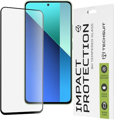 Techsuit Displayschutzfolie für Xiaomi Redmi Note 13 4G Gehärtetes Glas mit 9H Härte, Vollständige Abdeckung, Stoßschutz, Oleophobe Beschichtung, Anti Fingerabdruck, Blasenfrei, 111D Full Glue