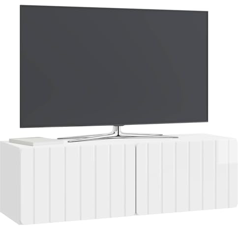 vidaXL Wandmontierter TV-Schrank Hochglanz Weiß 98 x 31 x 30 cm, Wohzimmer, rechteckiger, moderner Wandschrank, stylischer TV-Ständer, viel Stauraum für Dein Zuhause