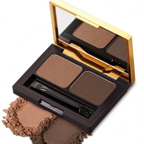 Eyebrow Powder Palette, Dual Shade Brow Powder Kit with Mirror and Brush, Waterproof Long Lasting Brow Filler for Natural Looking, Light Brown & Dark Brown for and Auburn Hair (01#)