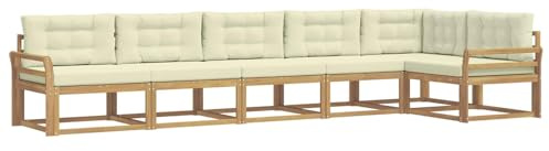 vidaXL Outdoor-Sofagarnitur mit Kissen 4 pcs Weiß und Creme Polyester, Akazien-Lounge-Set, moderner Outdoor-Sofa, langlebiges modulares Sofa, wetterfester Garten-Sitz