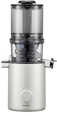 Panasonic MJ-L800HXE Entsafter, 1,5 l Fassungsvermögen, 120 mm Öffnung, 55 U/min, siebloses Filtersystem, spülmaschinengeeignet, leicht zu reinigen, Silber