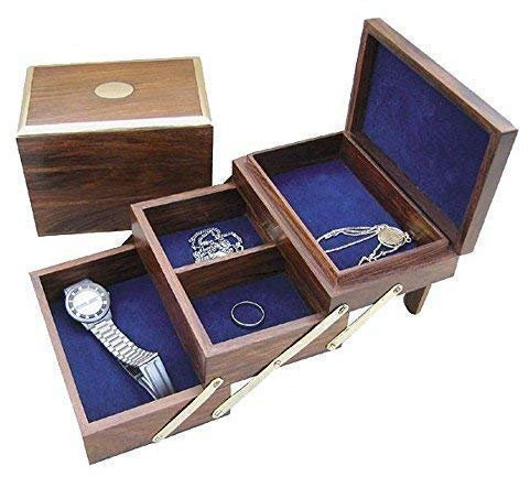 linoows Schmuckkästchen, Schmuck Truhe, Schmuckdose zum Aufklappen, Edelholz