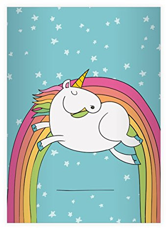 Kartenkaufrausch 8 Super süße Einhorn DIN A5 Schulhefte, Rechenhefte mit Regenbogen und Sternen in blau Lineatur 7 (Kariertes Heft)