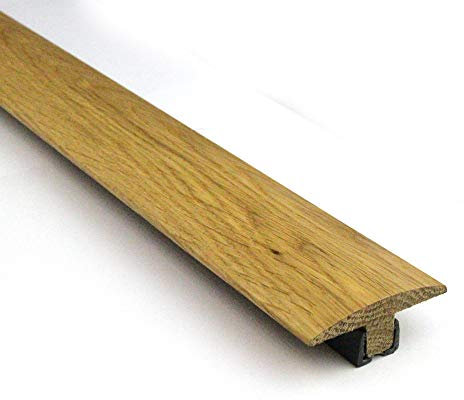 Solid Oak 15mm T Section Door Bar Threshold Moulding Pre Finished 1800mm Trim with Plastic Fixing Strip