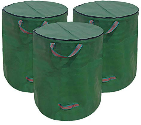 Huainiu Gartensack Mit Deckel VerschließBar Faltbarer Gartenabfallsack Mit Reissverschluss Wasserdicht 272L GartenabfallbehäLter Laubsack Groß Selbstaufstellend (3X 272 Liter)