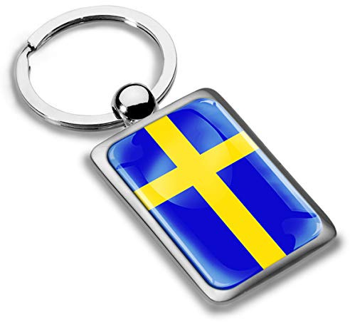 Biomar Labs Stainless Steel Metal Keychains Country Flag National Flags Design Durable Premium Accessory Car House Keys Backpack Gift Travel Souvenir (Sweden Swedish Flag KK 233)