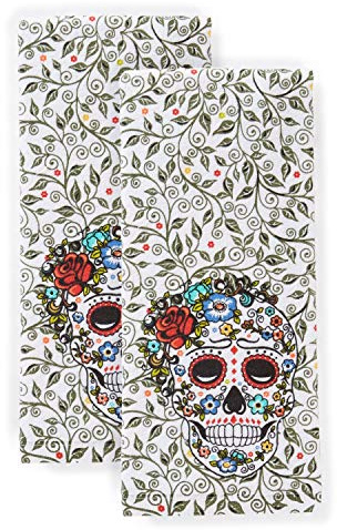Fiesta Küchenhandtuch-Set, Motiv Totenkopf und Weinrebe, 40,6 x 71,1 cm, Mehrfarbig