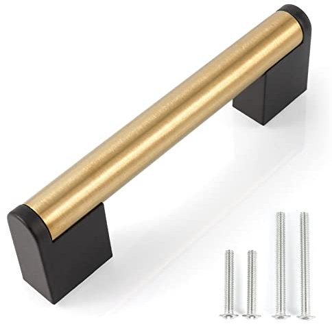 FULGENTE 96mm Tiradores Dorados de Muebles, Tiradores para Armarios de Cocina Latón Cepillado Europeo Moderno Manija del Cajón Gabinete Vintage Puerta Muebles Antiguo Manijas- Paquete de 10