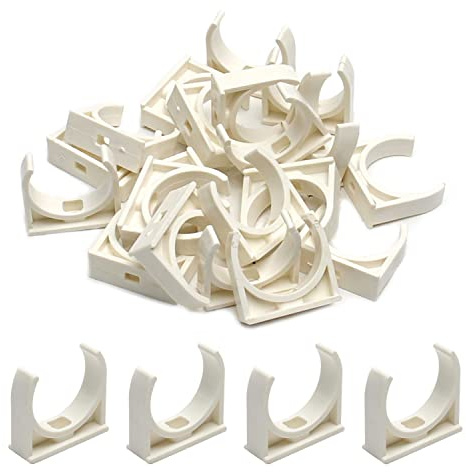 MroMax PVC-Wasserrohrklemmen, 40 mm, weiß, U-förmige Schnallen, Aufhänger für Wasserrohre und Schläuche, Kunststoffsockel zur Befestigung entsprechender Rohre, 20 Stück