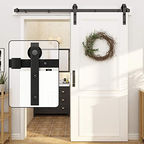 WINSOON 8FT/244cm Sliding Door Track Heavy Duty Barn Door Sliding Kit Sliding Barn Wood Door Hardware for Single Door,Carbon Steel,J Shape Hanger