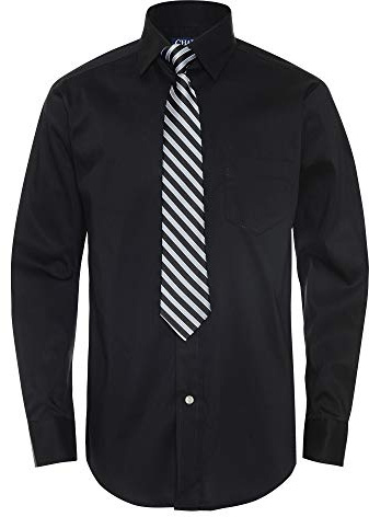 Chaps Big Boys' Long Sleeve Dress Shirt with Matching Tie, Black, XX-Small (4/5)