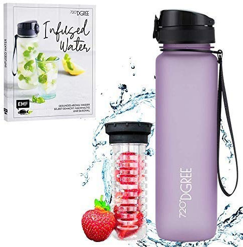 720°DGREE Bundle: Trinkflasche uberBottle + Rezeptbuch mit erfrischenden Sommerrezepten - 1500ml- softTouch +Fruchteinsatz - Leckere Getränke für Schule, Sport, Fitness, Gym, Wandern, Outdoor
