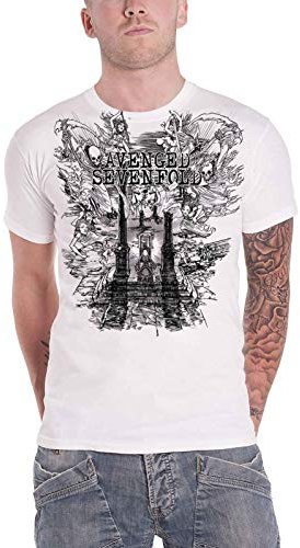 Avenged Sevenfold T Shirt Land of Cain Band Logo Nue offiziell Herren Weiß XL