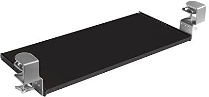 FIX&EASY Tastaturauszug klemmbar mit Tastaturablage 600X300mm schwarz matt Dekor, Tischklemmen höhenverstellbar silber, Schienen schwarz 300mm, Auszug für Tastatur Maus Keyboard und Laptop Ablage