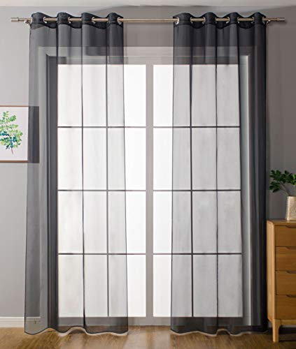 2er-Pack Ösen Gardinen Transparent Vorhang Set Wohnzimmer Voile Ösenvorhang Bleibandabschluß HxB 145x140 cm Schwarz, 203322
